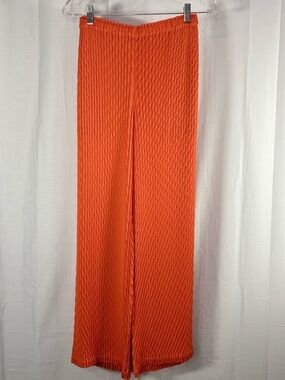 NWT ISSEY MIYAKE Women’s Orange Fully Pleated Wide-Leg Pants Size 1/Small
